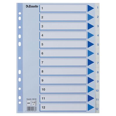 Register ESSELTE A4 plast 1-12 blå/hvit Register - Kontorutstyr