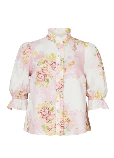 Linen Ruffle Blouse Rose Amore - by TiMo