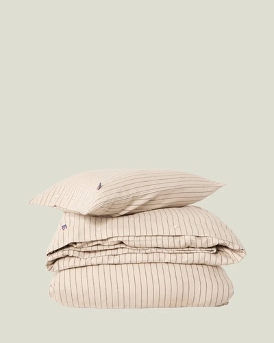 Lexington Pinstripet Sengesett i Bomullsflanell - Beige/Brun Beige/Brun - Lexington