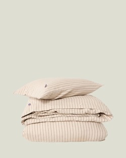 Lexington Pinstripet Sengesett i Bomullsflanell - Beige/Brun Beige/Brun - Lexington