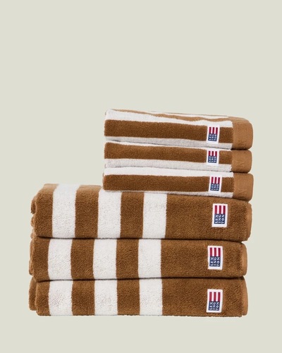 Lexington Stripet Frottéhåndkle - Fudge/Snøhvit Fudge/Snøhvit 50x70cm - Lexington