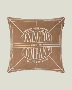 Lexington Logo Putetrekk i Vasket Økologisk Bomull - 50x50cm Fudge/Lys Beige - Lexington