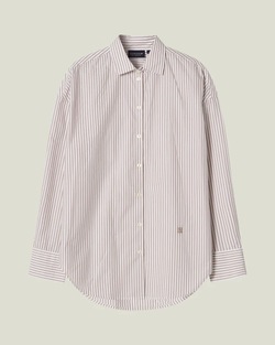 Oversied skjorte i lykocellblanding, beige/hvit striper Beige/White Stripe  - Lexington
