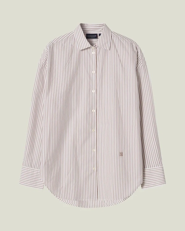 Oversied skjorte i lykocellblanding, beige/hvit striper