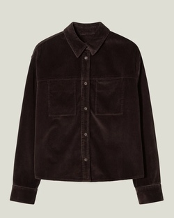 Cropped kordfløyelsskjorte, mørk brun Dark Brown - Lexington