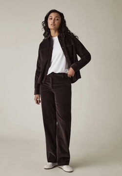 Cropped kordfløyelsskjorte, mørk brun Dark Brown - Lexington
