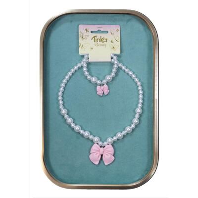 HALSKJEDE/ARMBÅND PERLER M/ROSA SLØYFE TINKA BEAUTY Perler med rosa sløyfe - Tinka