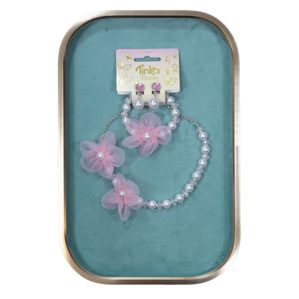 HALSKJEDE/ARMBÅND/ØREKLIPS PERLER/BLOMSTER TINKA BEAUTY