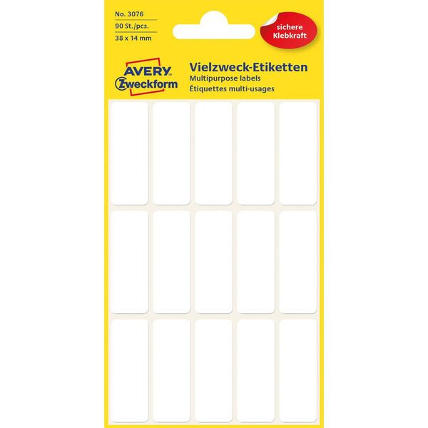 Etikett AVERY manuell 14x38mm hvit