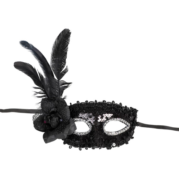 HALF MASK BLACK WITH FEATHERS