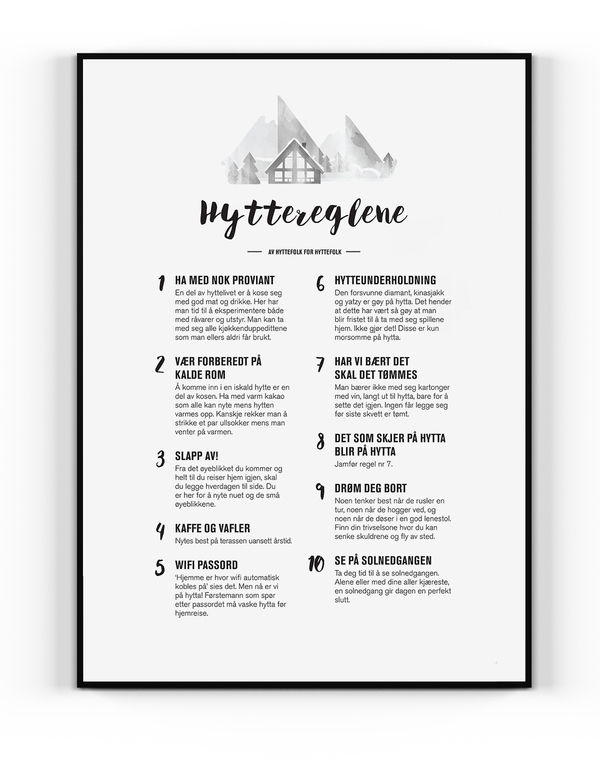 Hytteregler plakat
