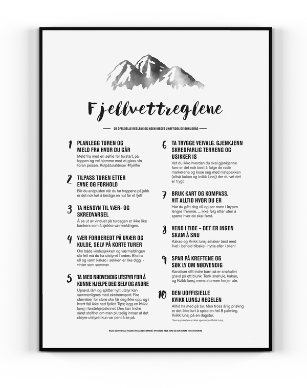 Fjellvettregler plakat