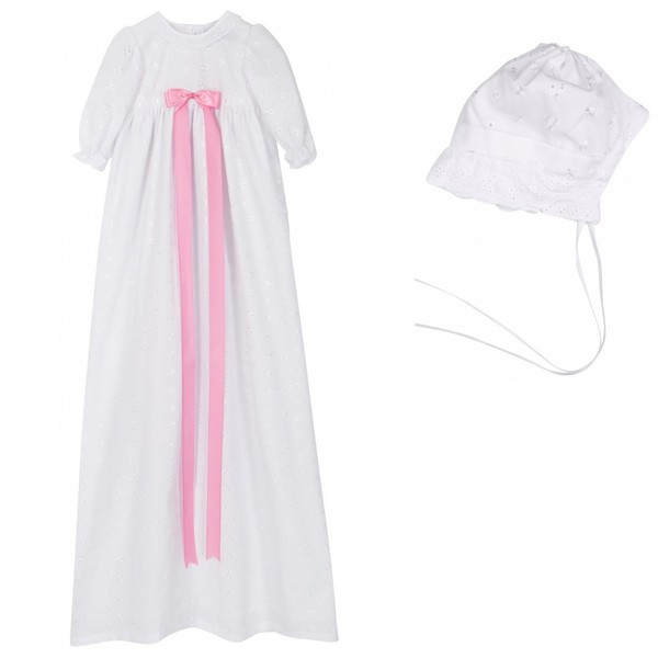 Pascal dåpskjole i engelsk blonde jente med rosa bånd