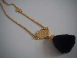 Gold Tassel Necklace long Navy - Isle&Tribe