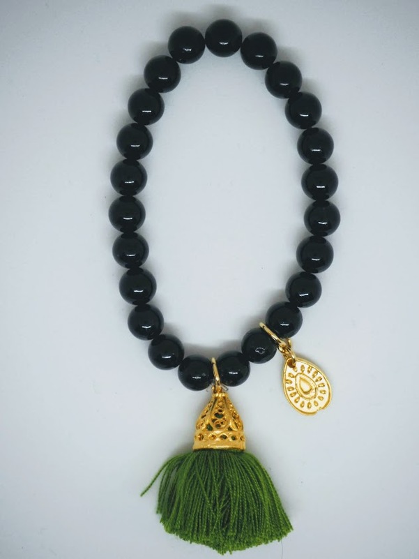 Gold Tassel Drop Bracelet Black