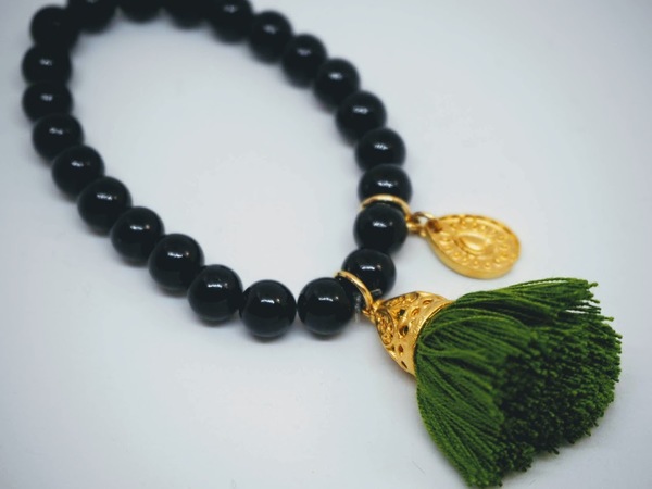 Gold Tassel Drop Bracelet Black
