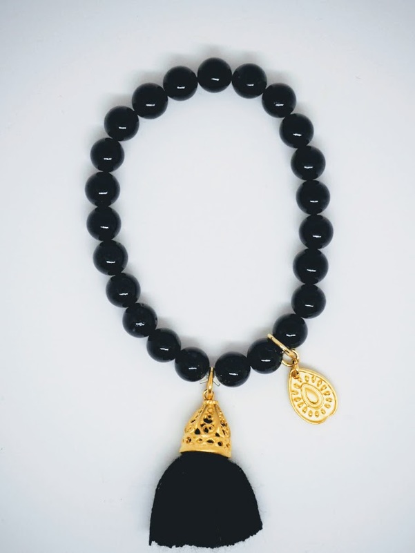 Gold Tassel Drop Bracelet Black