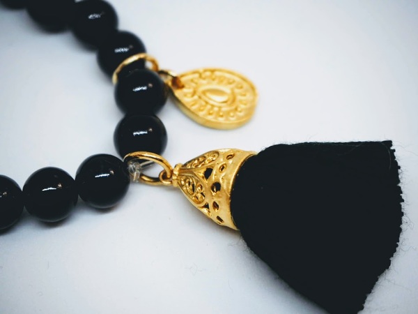 Gold Tassel Drop Bracelet Black