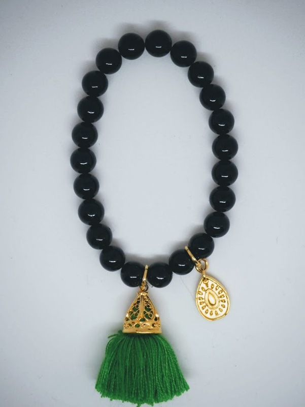 Gold Tassel Drop Bracelet Black