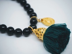 Gold Tassel Drop Bracelet Black Jade - Isle&Tribe