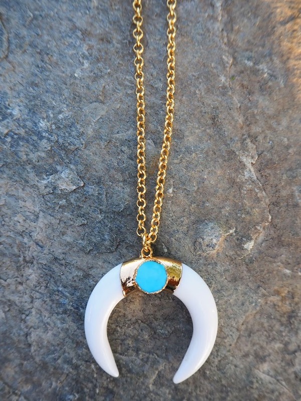 Gold Moon Pendant Necklace Turquoise