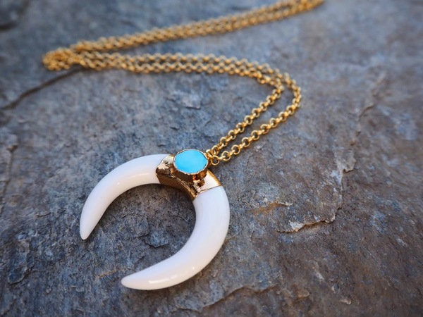 Gold Moon Pendant Necklace Turquoise
