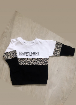 Happy Mini Colorblock Unisex Sweatshirt – White Leopard Hvit/sort/leo - Little Kingdom