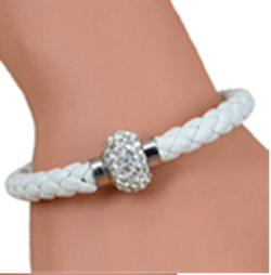 Armbånd flettet, med Rhinestone lås hvit/ rosa - BZ Fashion Jewelry