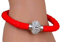 Armbånd flettet, med Rhinestone lås Rød - BZ Fashion Jewelry